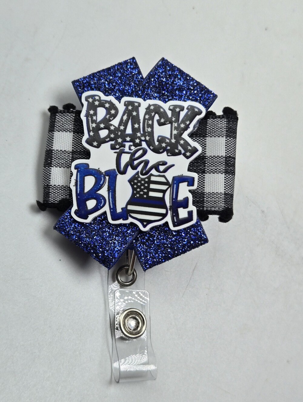 OOAK Handmade Back The Blue Badge Reel First Responder Police ID Lanyard Name